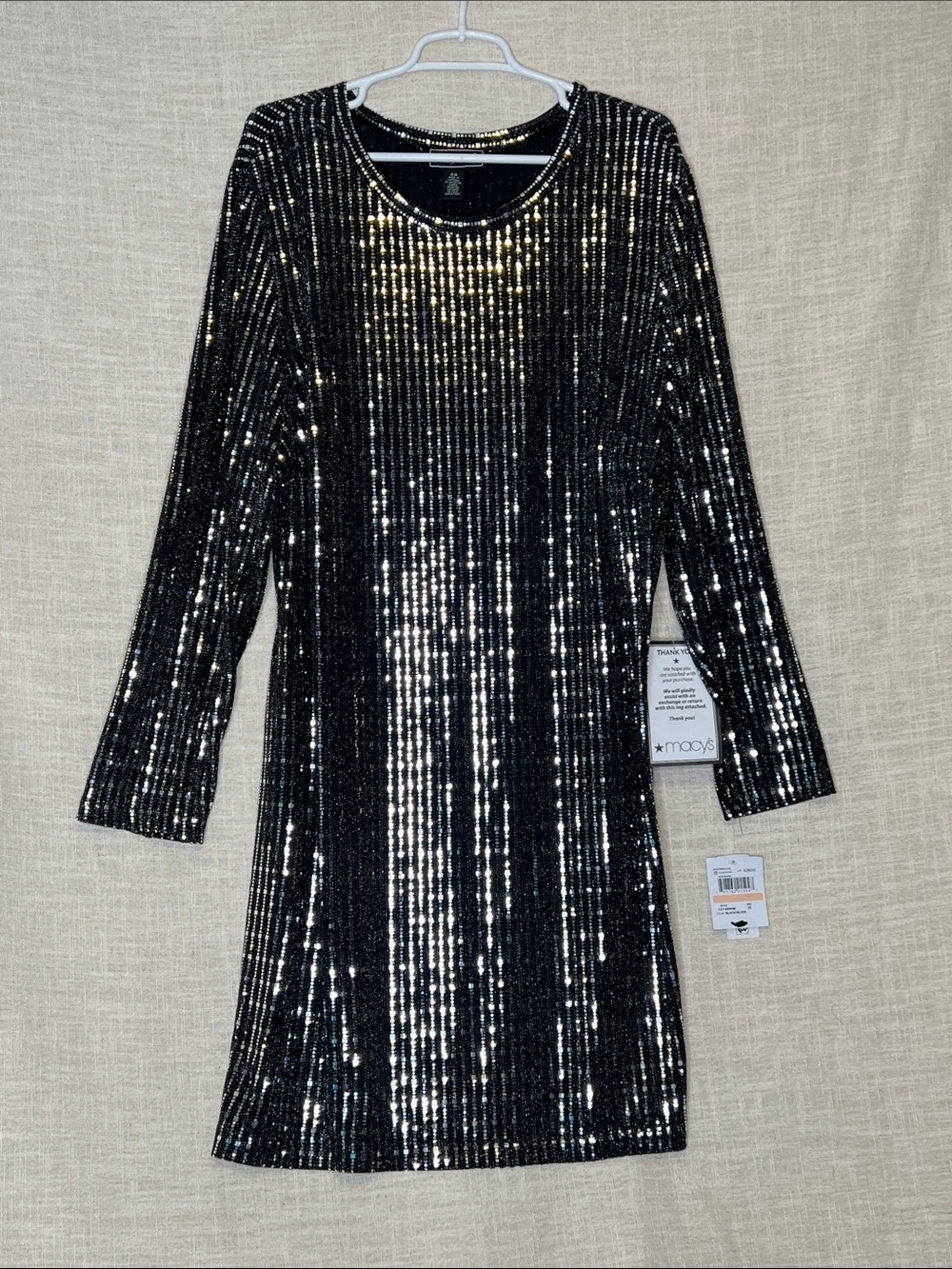 Macy's Women's Black Sequin Long Sleeve Shift Dress